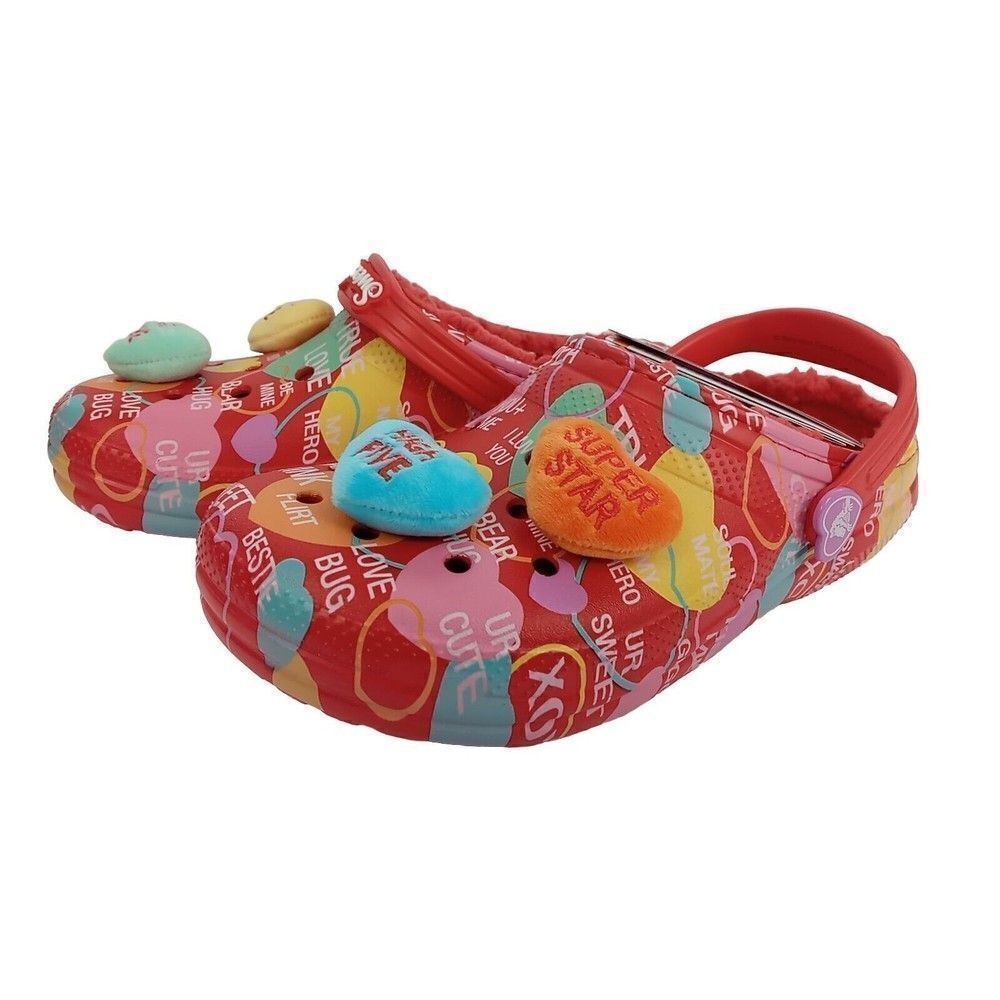 CROCS x SWEETHEARTS Limited Edition Lined Clog White Red Sz J5 Valentine's New